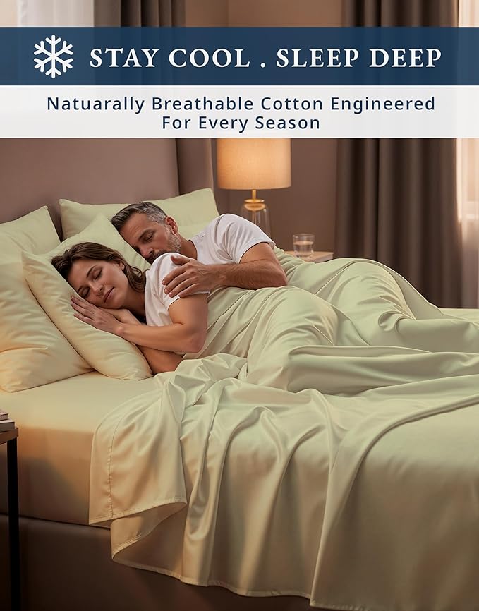 100% Egyptian Cotton King Size Sheets Set – Silky Sateen Weave for Winter Sleep Comfort, Buttery Soft & Durable Christmas Sheets King Size, Snug Fit 15" Deep Pocket, Hotel Comfort at Home - Mineral