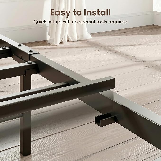 LIKIMIO Twin Bed Frames, Storage Headboard with Charging Station, Solid and Stable, Noise Free, No Box Spring Needed, Easy Assembly (Walnut and Beige)