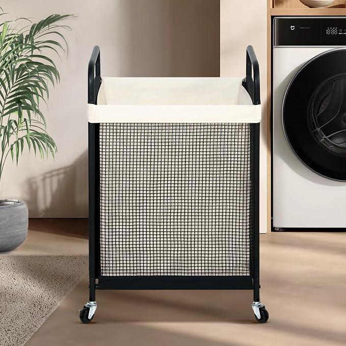 STO STO Laundry Hamper, 90L Rolling Laundry Sorter Cart with Removable and Washable Liner Bag, Clothes Hamper with Wheels and Metal Handle for Laundry Room and Bedroom - Image 2