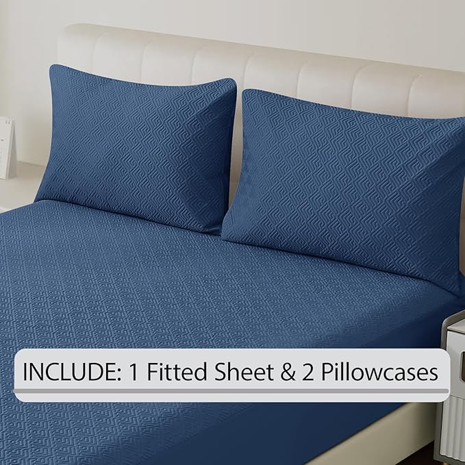 100% TPU Waterproof Mattress Protector Sets with 1 Fitted Sheet & 2 Pillowcases 18 Inches Deep Pocket Breathable Incontinence Pads for Adults Kids Elderly Pets (Blue, Twin XL)