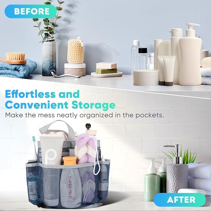 EUDELE Mesh Shower Caddy Portable for College Dorm Room Essentials,Shower Caddy Dorm with 8-Pocket Large Capacity for Beach,Swimming,Gym,Travel essentials - Image 7