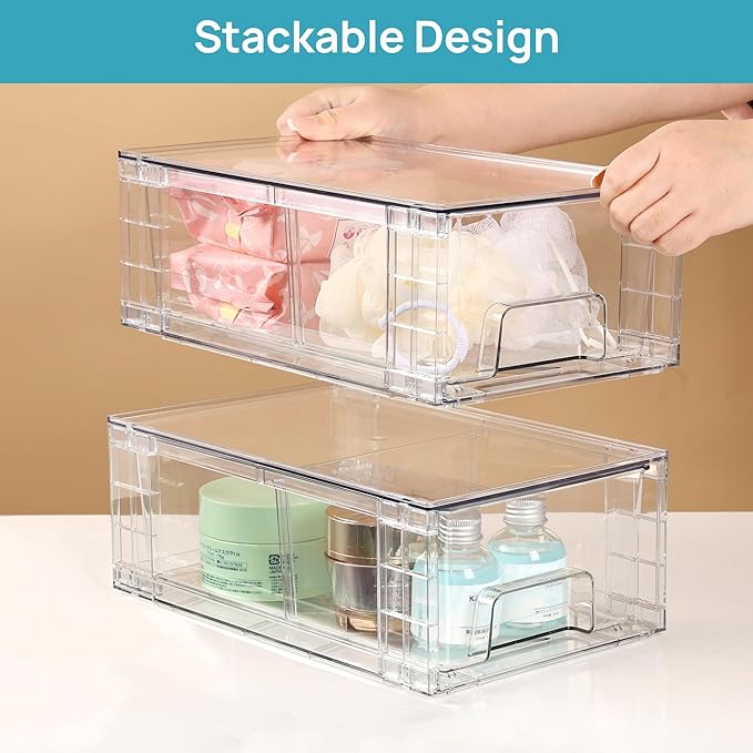 Vtopmart 10 Pack Stackable Storage Drawers,Clear Acrylic Drawer Organizers with Handles, Easily Assemble Containers for Fridge, Bathroom,Kitchen Undersink,Cabinet,Pantry Organization and Storage - Image 6