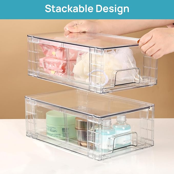 Vtopmart 8 Pack Stackable Storage Drawers,Clear Acrylic Drawer Organizers with Handles, Easily Assemble Containers for Fridge, Bathroom,Kitchen Undersink,Cabinet,Pantry Organization and Storage - Image 7