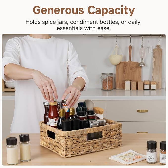 StorageWorks Pantry Baskets, Wicker Storage Baskets for Organizing, Shelves, Pantry Organizers and Storage, Water Hyacinth, 13"L x 10¼"W x 4 ¾"H - Image 4