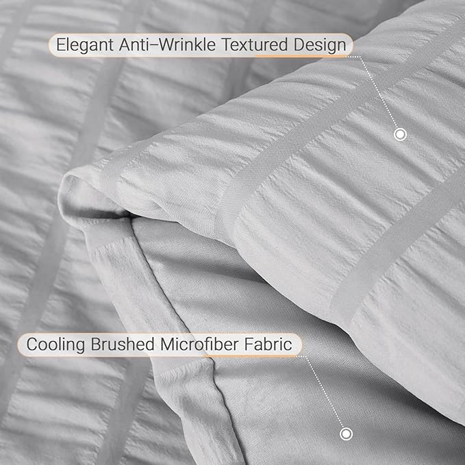 MUXHOMO 5 Pieces Twin Comforter Set, Seersucker Bed in a Bag Twin Size, All Season Luxury Bedding Set with Comforter, Flat Sheet, Fitted Sheet, Pillowcase & Sham, Light Grey