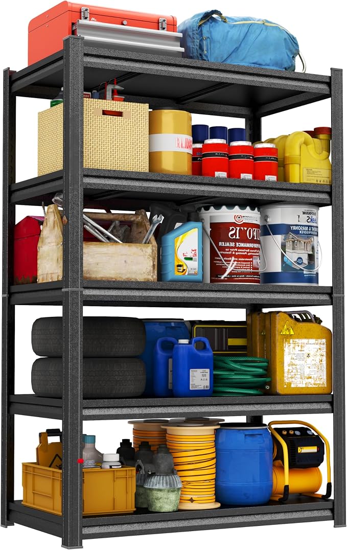 PRESTELION 72" H Storage Shelves 5 Tier Garage Shelving Unit 3000LBS Metal Shelf Adjustable Storage Rack for Basement, Warehouse, Pantry, Closet, Kitchen 72" H x 39.4" W x 17.7" D,Black by PRESTELION