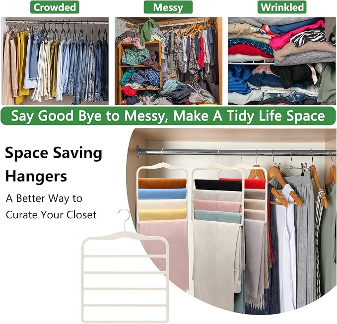Pants Hangers Space Saving,Organization and Storage for Dorm Room Essentials for College Students Girls,Non-Slip Velvet Hangers,Multifunctional Pant Hanger Closet Organizer for Trousers Scarf-3 Pack - Image 5