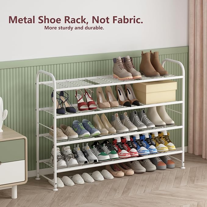 LINZINAR Shoe Rack Long 4 Tier Shoe Storage Organizer Metal Wide Shoe Shelf for Closet Entryway Bedroom 30 Paris Large Capacity, White - Image 6