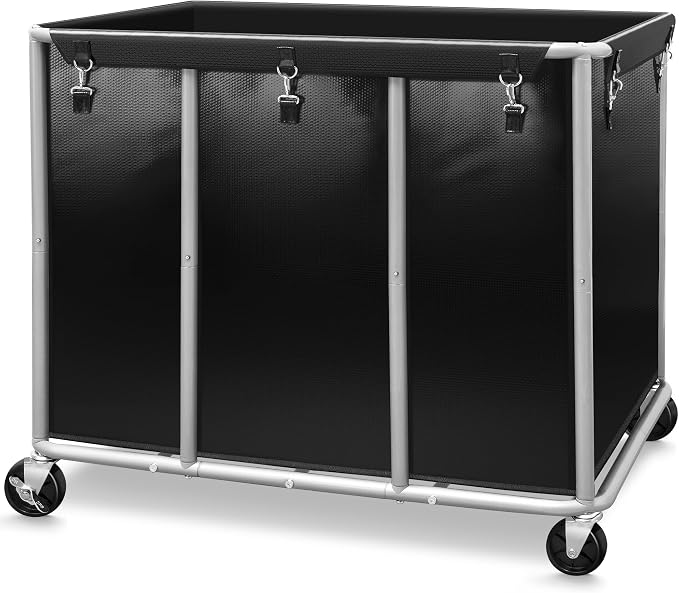 STORAGE MANIAC Commercial Laundry Cart with Wheels 420L Sturdy Steel Frame Heavy Duty Rolling Laundry Hamper on Wheels Big Laundry Basket with Removable Waterproof Liner Bag, 400 lbs Load, Black by STORAGEMANIAC