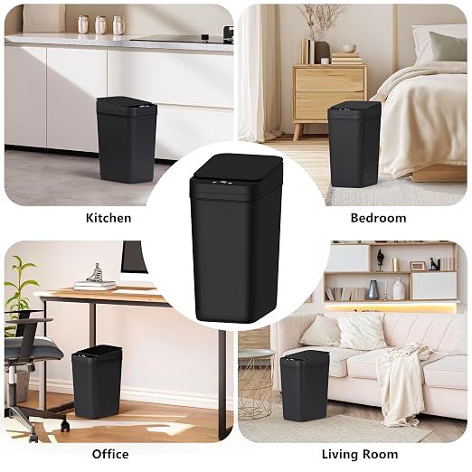 jinligogo 3Pack Bathroom Small Trash Can with Lid, 2.6 Gallon Touchless Automatic Garbage Can Slim Waterproof Motion Sensor Smart Trash Bin for Bedroom, Office, Living Room-Black - Image 7