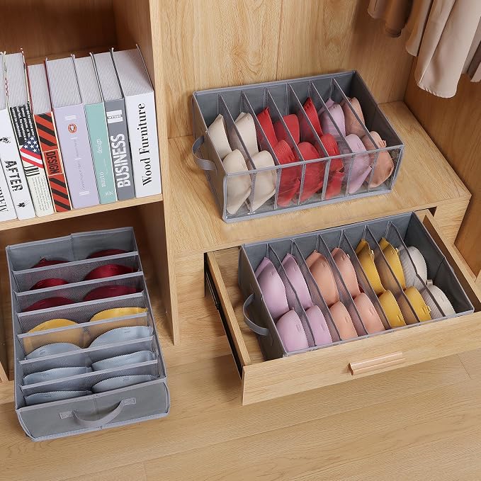 Zilink Upgraded Underwear Drawer Organizer with Support Board, Clear Drawer, 7 Grids Divider, Sock Organizer for Closet, Nursery, Baby Clothes, Bra, Sock, Tie - 3 Pack - Image 5
