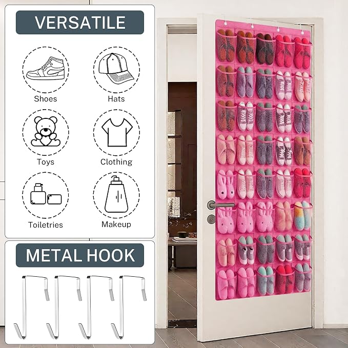 40-Pocket Over the Door Shoe Organizer - Large Mesh Pocket Hanging Shoe Organizer,Behind the Door Shoes Storage Holder Hanger - Image 2