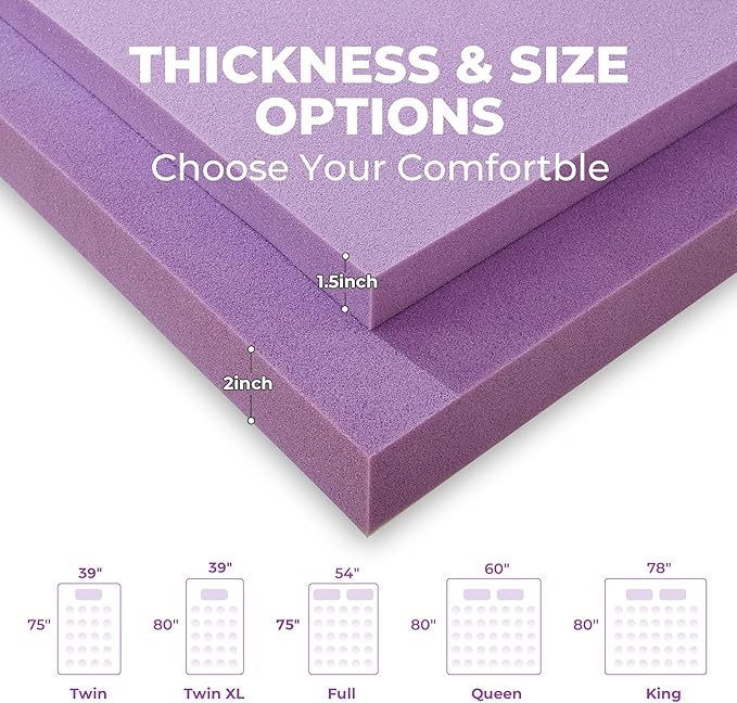 BDEUS 2 Inch Gel Memory Foam Mattress Topper Ventilated Soft Pressure Relieve Mattress Pad, Breathable Bed Topper, CertiPUR-US Certified, Full Size