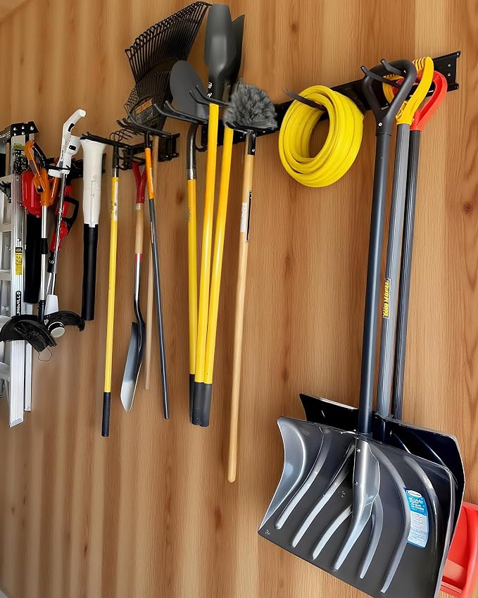 PIYILO 64 inches Garage Tool Organizer Wall Mount, Garden Tool Organizer Rack Heavy Duty, Hanging Storage Organization Racks Holder with 10 Hooks, for Lawn Tools, Shovel, Shed - Image 6