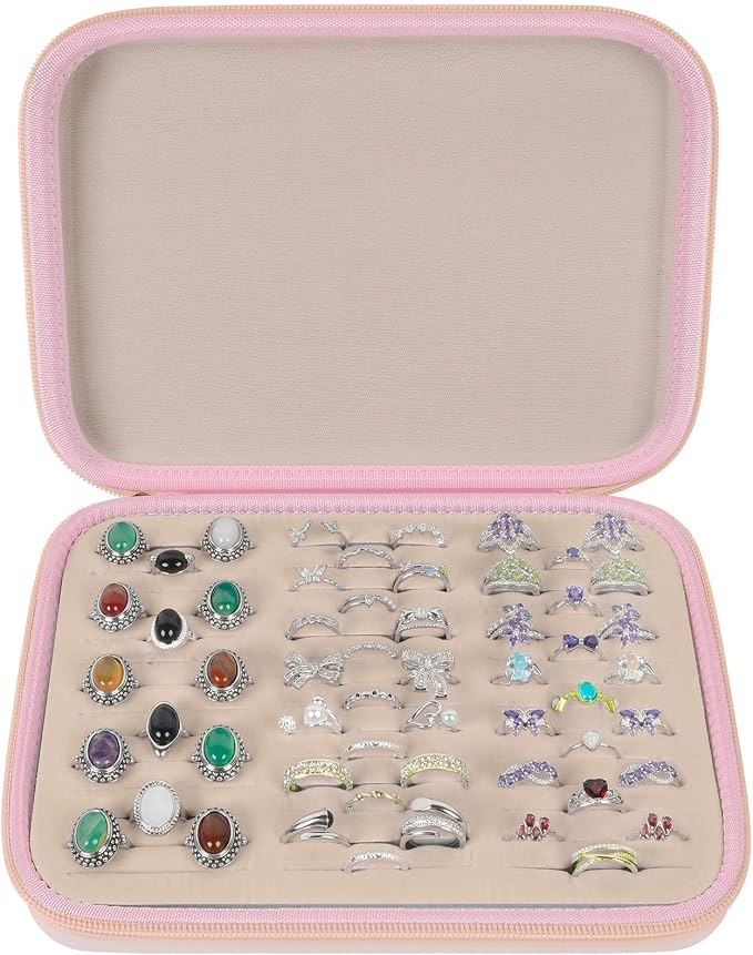 GWCASE Ring Organizer Storage Case - Jewelry Ring Display Collector Box with 42 Slots. Rings Case Holder Showcase Fits for 50+ Rings, Earrings, Brooches and Cufflinks (Box Only)-Pink by GWCASE