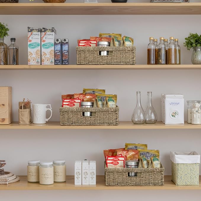 StorageWorks Pantry Baskets, Wicker Storage Baskets for Organizing, Shelves, Pantry Organizers and Storage, Seagrass, 15½"L x 11¾"W x 4 ¾"H - Image 5
