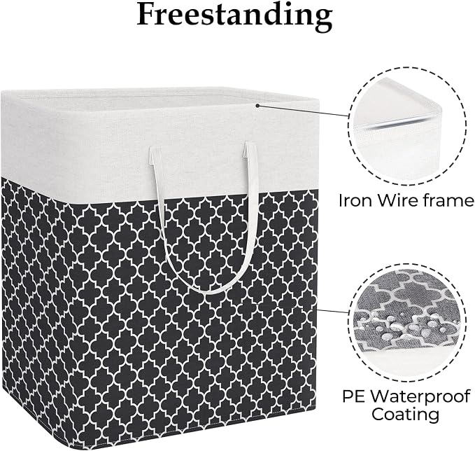 StorageRight Laundry Basket Hamper Large Collapsible Laundry Hamper with Easy Carry Handles，Freestanding Clothes Hampers for Laundry, Bedroom, Dorm, Clothes, Towels, 100L, Clover Black - Image 3