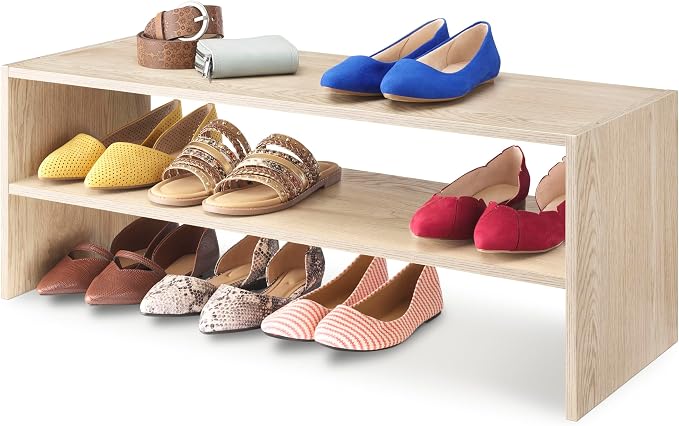 Whitmor Wood Stackable 2-Shelf Shoe Rack, White Oak, 31 inches - Image 3