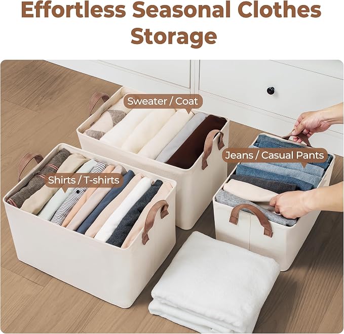 StorageWorks Fabric Storage Bins, Large Storage Baskets for Shelves, Closet Organizers and Storage Bins with Metal Frame, Handles, Natural Color, 2-Pack - Image 6
