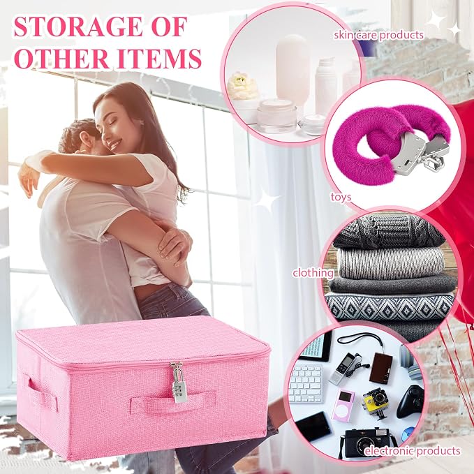 Briwooody Discreet Lockable Toy Bag Storage Organizer Toy Bag Storage Bins Case with Zipper Lid for Women and Men Clothes Container(Pink,15 x 10 x 6.3 Inch) - Image 6
