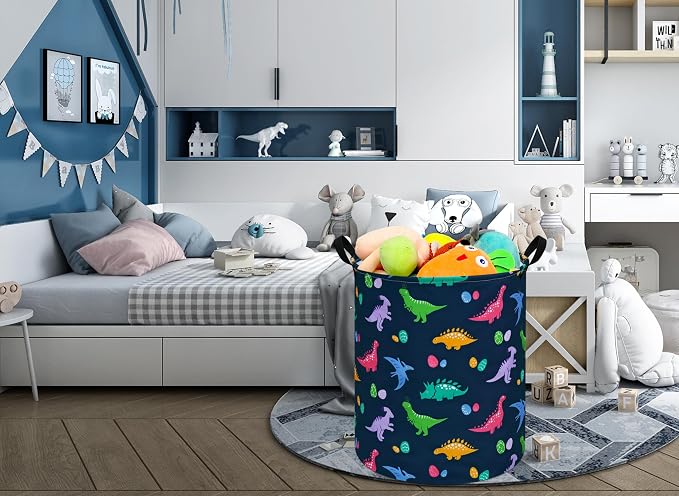Collapsible Kids Laundry Basket Clothes Hamper, Foldable Storage Organizer Bin, Toy Clothes Storage with Handles for Boys Girls Bedroom, Room Decor Dinosaur - Image 5