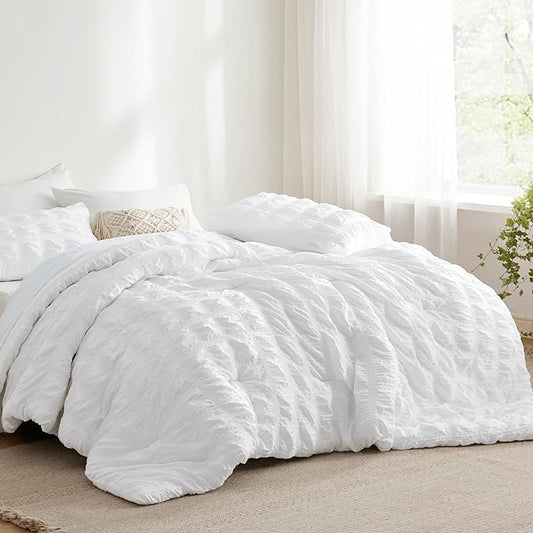 Bedsure Bed in a Bag Twin XL - 5 Pieces Plaid Seersucker Bedding Comforter Sets, Soft Lightweight White Boho Bed Set with Comforters Twin XL Size, Sheets, Pillowcase & Sham