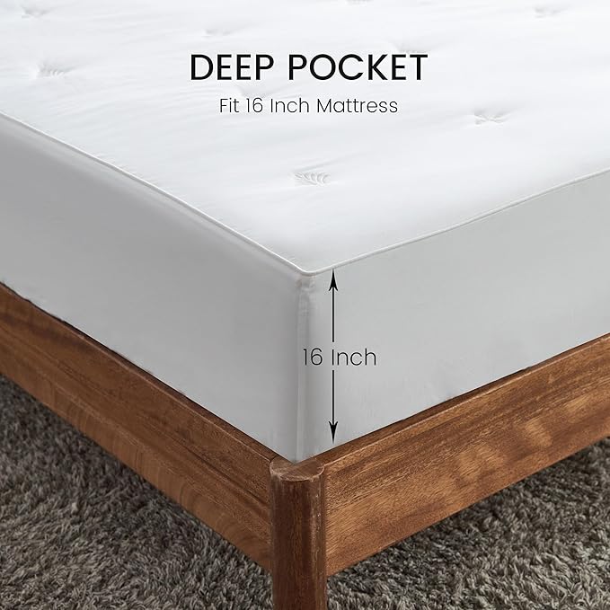 Simple&Opulence Cooling Quilted Mattress Pad – Fitted Sheet Mattress Protector Cover with Elastic Corners, Soft & Breathable, 16 Inch Deep Pocket (White,Queen)
