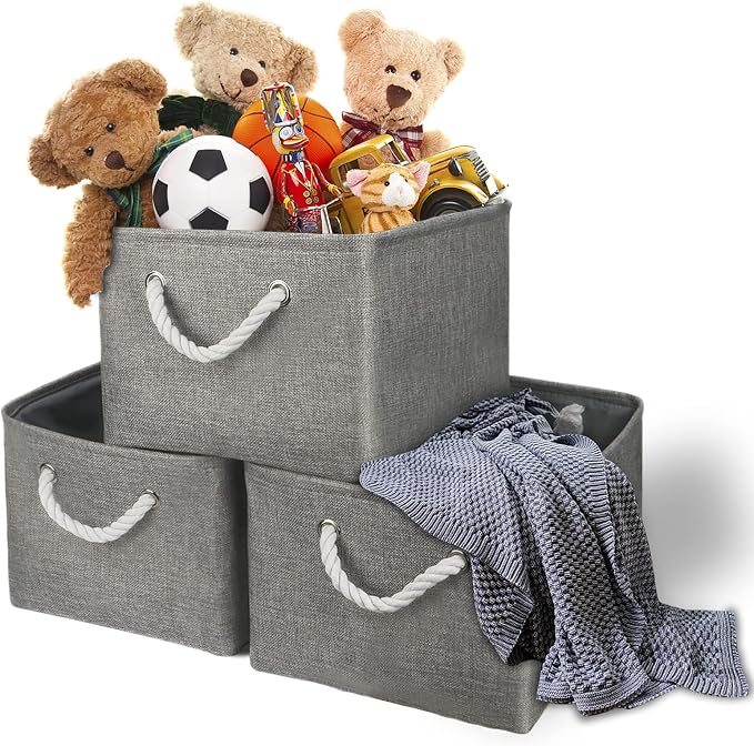TheWarmHome Storage Bins - 3PCS Fabric Storage Baskets for Organizing Shelves | Large Basket Closet Organizer for Home Shelf Dog Laundry Organization | Collapsible Storage Cubes W/Handles - Image 8