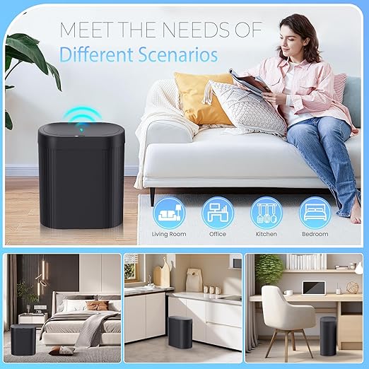 jinligogo 2 Pack 5 Gallon Bathroom Trash Can with Lid, Automatic Motion Sensor Black Trash Can, Touchless Slim Waterproof Garbage Bin for Kitchen, Bedroom, Office, and Bathroom - Image 7