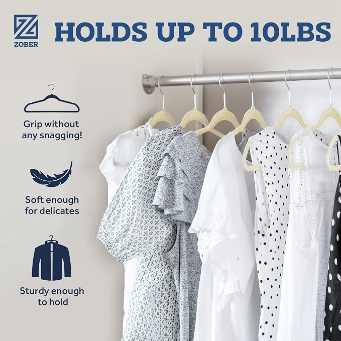 Zober Velvet Hangers 50 Pack - Ivory for Coats, Pants & Dress Clothes - Non Slip w/ 360 Degree Swivel, Holds up to 10 lbs - Strong Felt Hangers for Clothing - Image 3