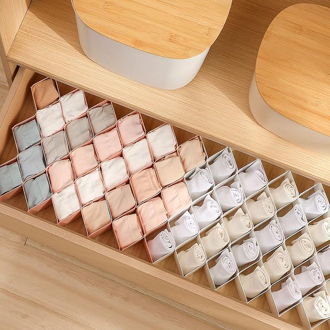 ROUFA Sock Drawer Organizer for Dresser, Honeycomb Underwear Dividers for Women, Panty Separator for Bras, Socks, Belt and Leggings (24pcs.Pink) - Image 6