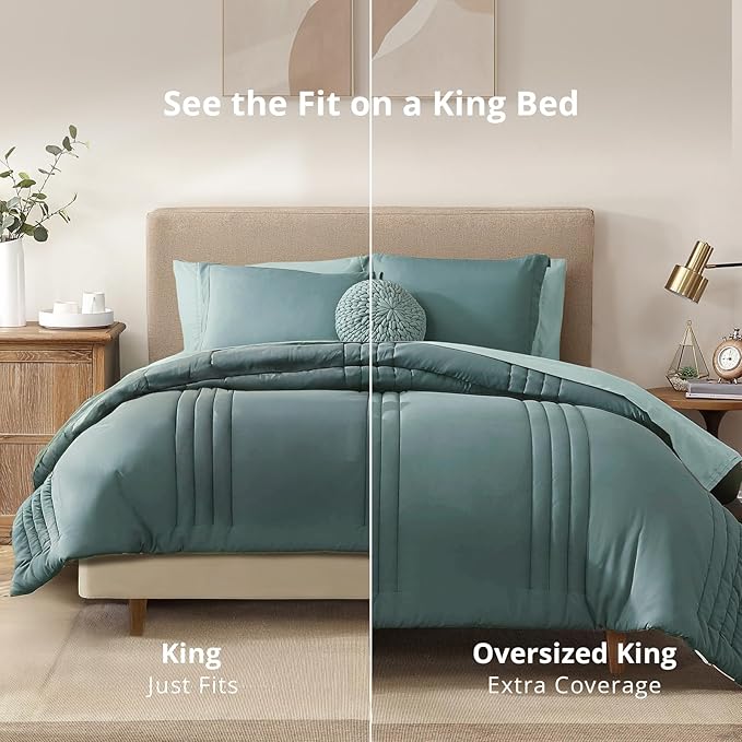 Monbix King Size Comforter Set - 7 Pieces Bed in a Bag King, Blue Green Bedding Sets with Comforter, All Seasons Comforter Bed Set with Sheets, Pillowcases & Shams