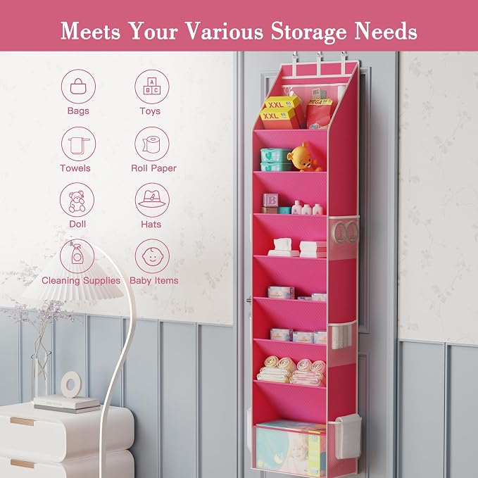 Criusia Shoe Storage, Over the Door Shoe Organizer, Hanging Closet Shoe Storage with Large Deep Pockets, Fits 16–24 Pairs of Sneakers, Sandals, Boots, Pink - Image 7