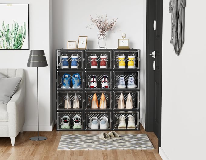 SIMPDIY Shoe Storage, 12 Pack X-Large Shoe Organizer for Closet, Shoe Boxes Clear Plastic Stackable Shoe Storage Boxes for Size 13 - Image 7