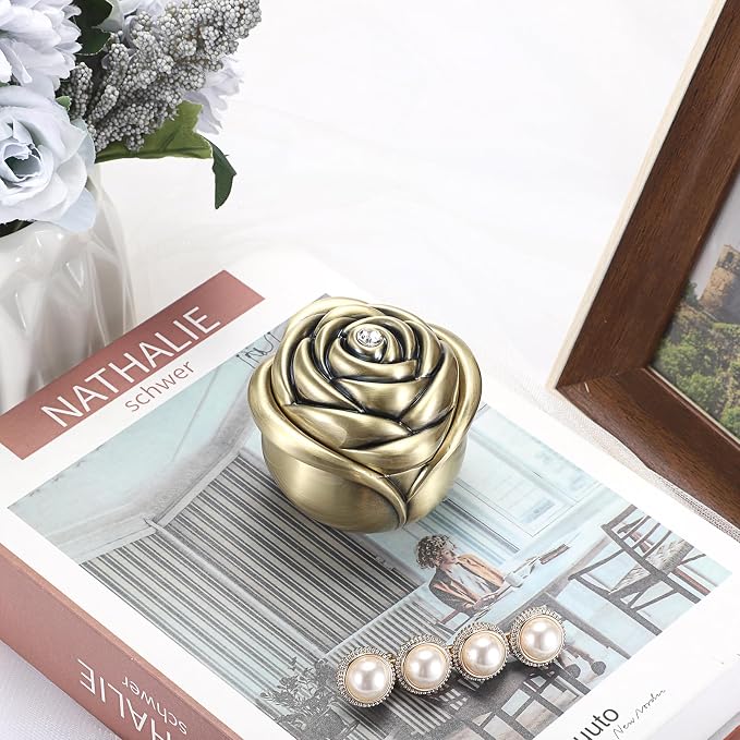 Hipiwe Rose Shape Vintage Jewelry Box Small Trinket Box Metal Ring Holder Box Treasure Chest Decorative Keepsake Organizer Box for jewelry,Gift for Women,Large - Image 9