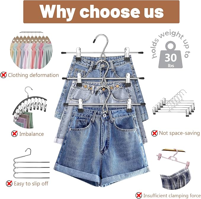 Pants Hangers Space Saving,Stackable Skirt Hangers with Clips, Hanging Closet Organizer and Storage,Clothes Hangers, College Dorm Essentials Apartment Essentials- 16 Pack - Image 4