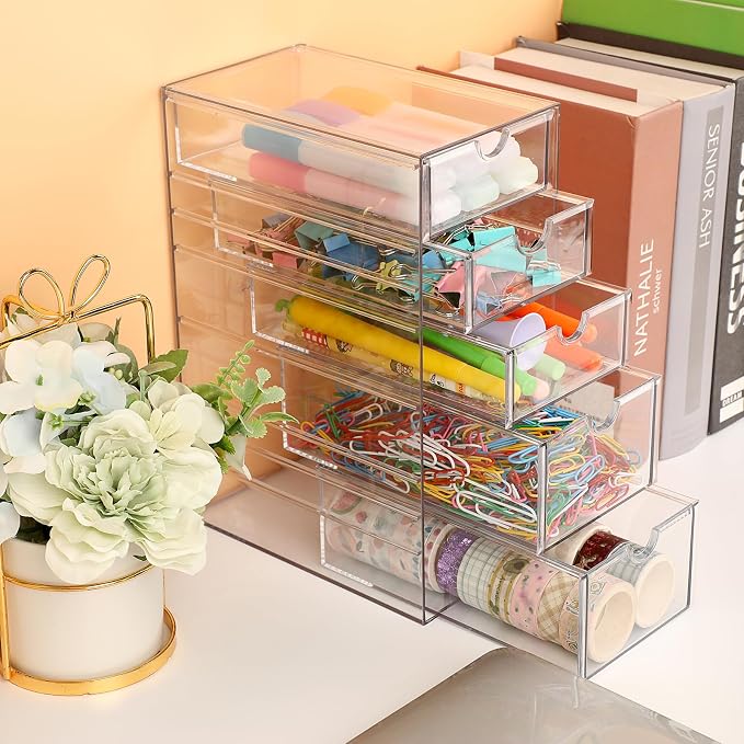 Hipiwe 5-Drawers Plastic Storage Organizer, Clear Hair Accessories Organizer with Large Capacity for Bathroom, Dresser, Cosmetic Hair Tie Container for Girls Women - Image 6