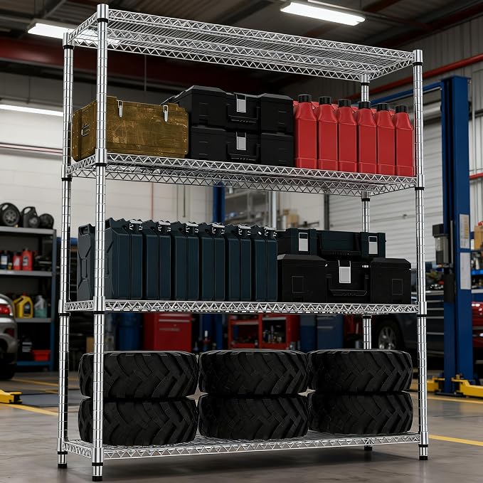 M MZG 4 Tiers Shelf 2640 lbs Steel Storage Shelving Utility Shelving Unit Steel Organizer Wire Rack for Home,Kitchen,Office,Garage Chrome 17.7" D x 47.2" W x 70.3" H - Image 6