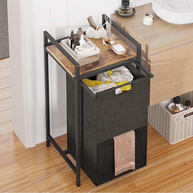 Laundry Hampers,Laundry Basket， Laundry Sorter with Top Shelf & Removable Washable Bags & Side Pockets for Laundry Room organization, Bathroom and Dorm, Rustic Brown and Black - Image 5