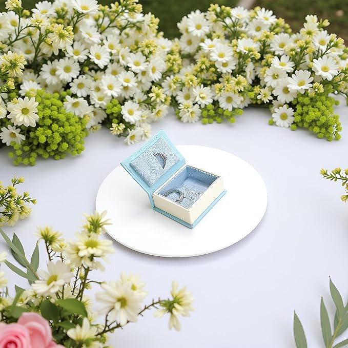 Book Shaped Ring Box - Vintage Engagement Ring Box with Hinged Lid for Proposal Engagement Wedding, Proposal Ring Case -PRB016-Blue - Image 7