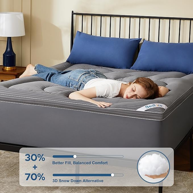 BEDLORE King Mattress Topper, Thick Pillow Top Pad for Back Pain Relief, Cooling Soft Mattress Cover with Deep Pockets 6-18 inch