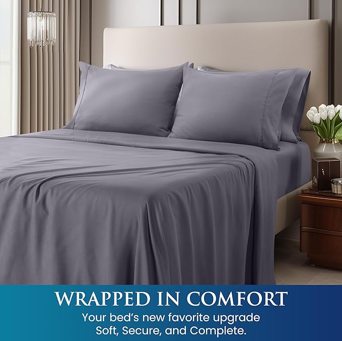 Utopia Bedding King Size 4 Piece Sheet Set - Brushed Microfiber - Soft Bed Sheets for King Size Bed - Includes 1 Fitted, 1 Flat, & 2 Pillow Cases - Deep Pocket (Grey)