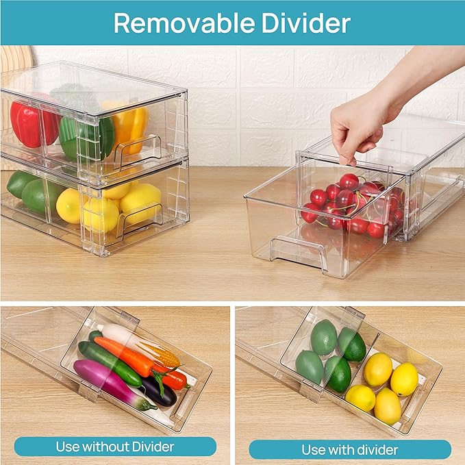 Vtopmart 4 Pack Stackable Storage Drawers,Clear Acrylic Drawer Organizers with Handles, Easily Assemble for Fridge, Bathroom,Kitchen Undersink,Cabinet,Pantry Organization and Storage - Image 4