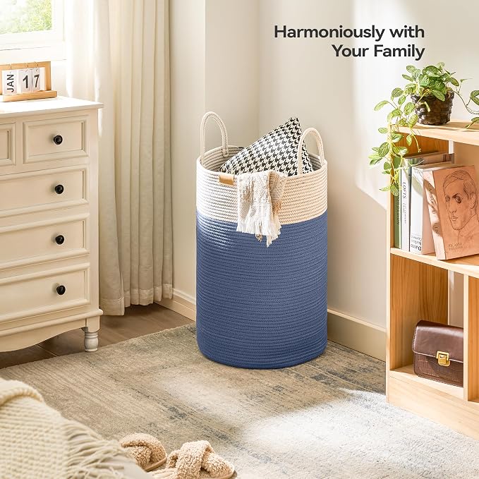 Nunsino Laundry Hamper 75L,Large Laundry Basket for Clothes,Decorative Storage Basket for Blankets,Cotton Rope Woven basket for bedroom,Navy Blue - Image 2