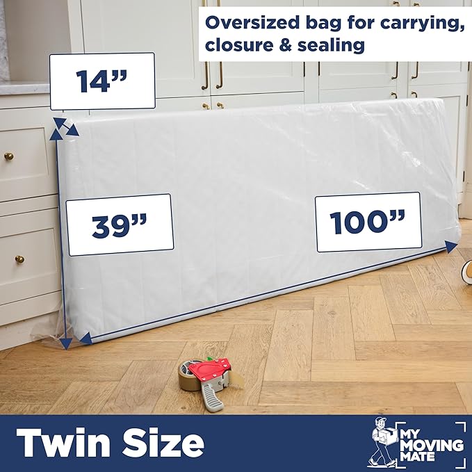 Mattress Bags for Moving, Twin Mattress Bag for Storage, Plastic Cover for Bed Storage & Disposal, Mattress Moving Bag Twin Size Protector XL - 39 x 100 x 14 inch