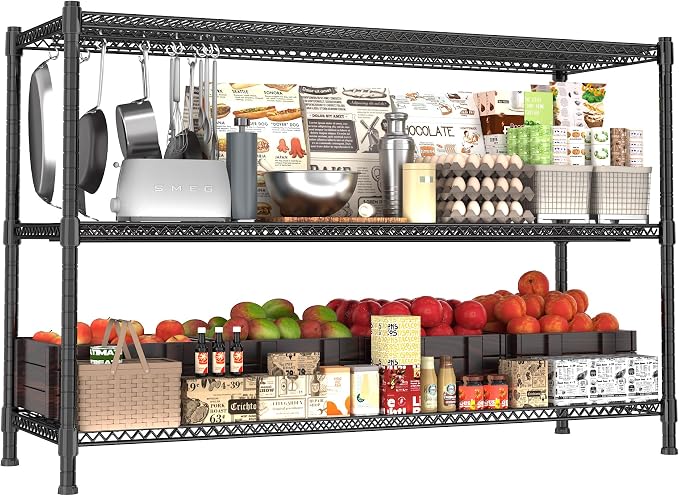 Heavy Duty Shelving, 47.6" H Garage Shelving Unit with Leveling Feet, 3-Tier Adjustable Garage Storage Shelves Metal Rack, Industrial Shelving for Warehaouse Storage, 60" W x 24" D x 47.6" H, Black by GIOTORENT