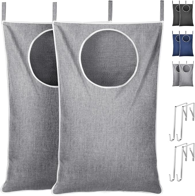 Lifewit 2 Pack Over Door Laundry Hamper, Large Collapsible Hanging Laundry Hamper, Hanging Laundry Basket Bag for Bathroom Bedroom Dirty Clothes Storage Organizer, Light Gray by Lifewit