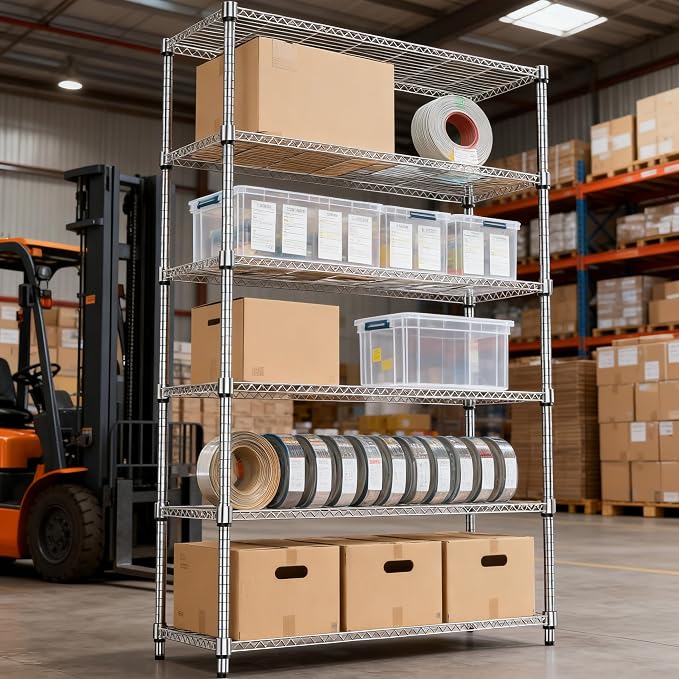 M MZG 2100LBS 47.2" W 6 Tiers Shelf Storage Shelves Metal Shelving Unit Heavy Duty Garage Shelving Adjustable Wire Shelves for Pantry,Kitchen,Garage,Basement,Chrome 17.7" D x 47.2" W x 82.4" H - Image 8