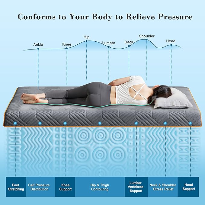 EnHomee Memory Foam Mattress Topper,3 Inch Queen Mattress Topper Pressure Relief with Cooling Gel and Removable & Washable Embossed Cover, CertiPUR-US & Oeko-TEX Certified, Grey, Queen