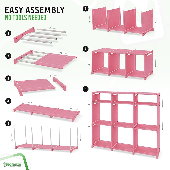 Cube Storage Organizer with Storage Bins Included - The Perfect Closet Organizers and Storage Solution. Includes 9 Storage Cubes, Great For Toy Storage, Closet Storage, Clothes Storage (Pink) - Image 4